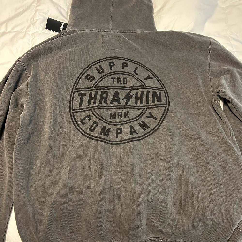 Charcoal Gray Pullover Hoodie with Distressed Look